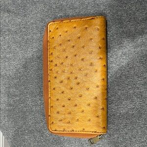 Brown Faux Ostrich Zip Wallet